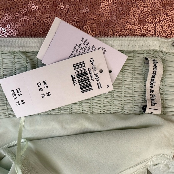 NEW ABERCROMBIE & FITCH Forest Green Chiffon Long Sleeve Short Dress, Small - Picture 6 of 8